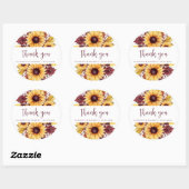 Sticker Rond Boho Sunflower Bourgogne Floral Mariage Merci (Feuille)