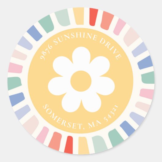 Sticker Rond Boho Sunshine Anniversaire Fête Adresse de retour (Devant)