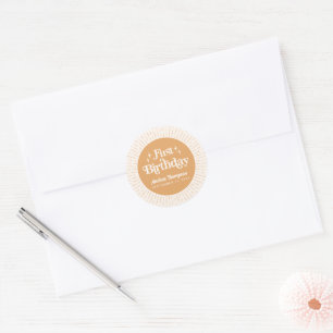Sticker Rond Boho Sunshine Jaune Premier Anniversaire