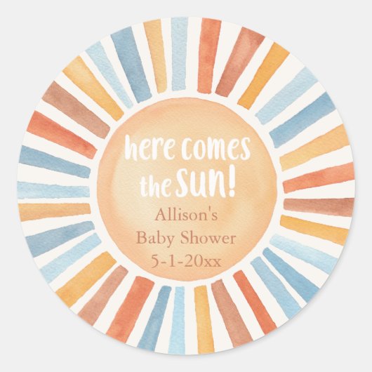 Sticker Rond Boho sunshine Voici le baby shower du soleil (Devant)