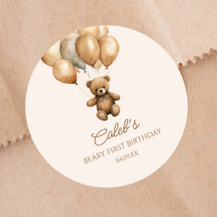 Sticker Rond Boho Teddy Bear Beary Premier anniversaire fête