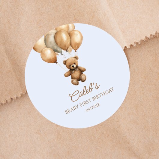 Sticker Rond Boho Teddy Bear Beary Premier anniversaire fête