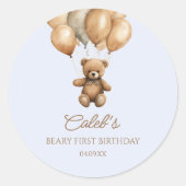 Sticker Rond Boho Teddy Bear Beary Premier anniversaire fête (Devant)