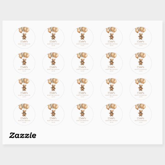 Sticker Rond Boho Teddy Bear Beary Premier anniversaire fête (Feuille)