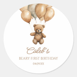 Sticker Rond Boho Teddy Bear Beary Premier anniversaire fête