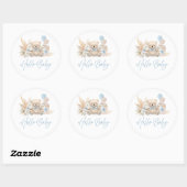 Sticker Rond Boho Teddy Bear Bleu Bearly Wait Baby shower Favor (Feuille)