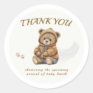 Sticker Rond Boho Teddy Bear On Attend Avec Impatience Bébé