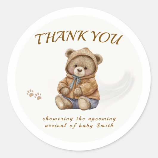 Sticker Rond Boho Teddy Bear On Attend Avec Impatience Bébé (Devant)