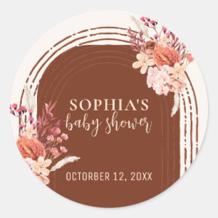 Sticker Rond Boho Terracotta Aquarelle Floral Arch Baby shower