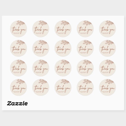 Sticker Rond Boho Terracotta brûlé Orange Rustique Mariage (Feuille)