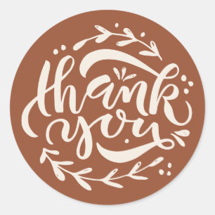 Sticker Rond Boho Terracotta Calligraphie Wreath Merci