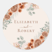 Sticker Rond Boho Terracotta Floral Pampas Mariage (Devant)