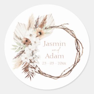 Sticker Rond Boho Terracotta Floral Wreath Mariage