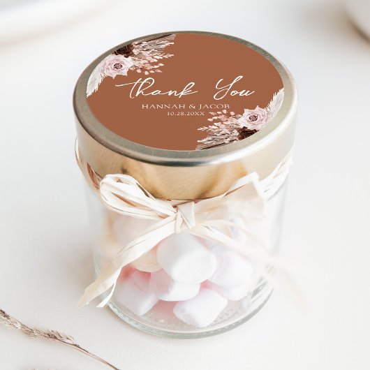 Sticker Rond Boho Terracotta Mariage Favoriser Merci