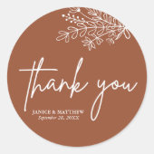 Sticker Rond Boho Terracotta Orange Brûlé Mariage Rustique (Devant)