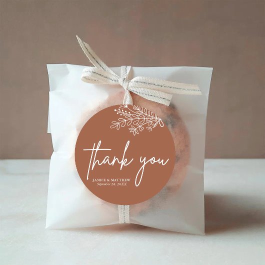 Sticker Rond Boho Terracotta Orange Brûlé Mariage Rustique
