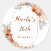 Sticker Rond Boho Terracotta Pampas Grass Anniversaire (Devant)