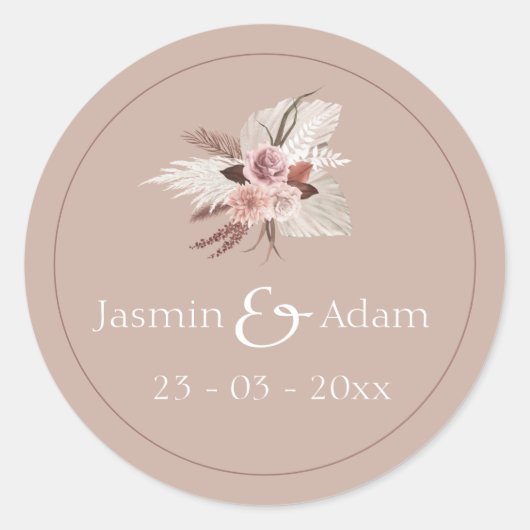 Sticker Rond Boho Terracotta Pampas Grass Mariage Floral (Devant)