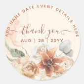 Sticker Rond Boho Terracotta Pampas Grass Merci Favoriser Class (Devant)