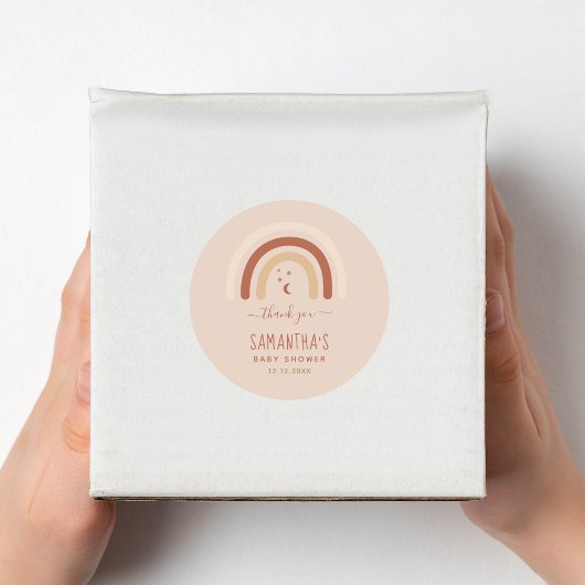 Sticker Rond Boho Terracotta Rainbow Baby shower Merci Lune