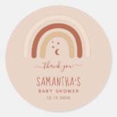 Sticker Rond Boho Terracotta Rainbow Baby shower Merci Lune (Devant)