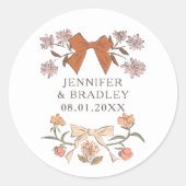 Sticker Rond Boho Terracotta Ribbons Floral Wedding Favoriser (Devant)