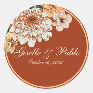 Sticker Rond Boho Terracotta Sage Fall Floral Mariage