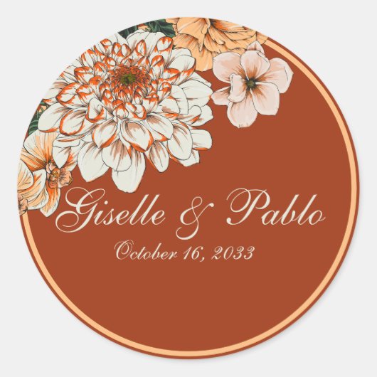 Sticker Rond Boho Terre cuite Sauge Fleurs de mariage d'automne (Devant)