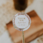 Sticker Rond Boho Tropical Botanical | Faveur du mariage Merci<br><div class="desc">Ce boho tropical botanique | merci mariage faveur classique rond autocollant est parfait pour votre élégant mariage d'or rose, vert, pêche, floral, vert. Le design présente un cadre or ou un bouquet avec de l'herbe rose pâle moderne, de la sauge simple, de l'ivoire, une feuille de palmier à champagne et...</div>