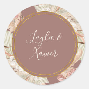 Sticker Rond Boho Tropical Botanical Sceau d'enveloppe Rose D
