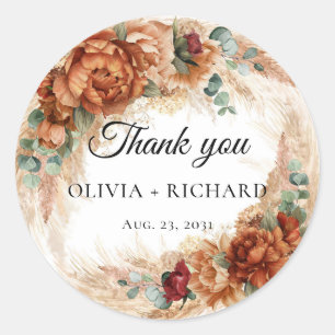 Sticker Rond Boho tropical terre cuite rouille fleurie merci