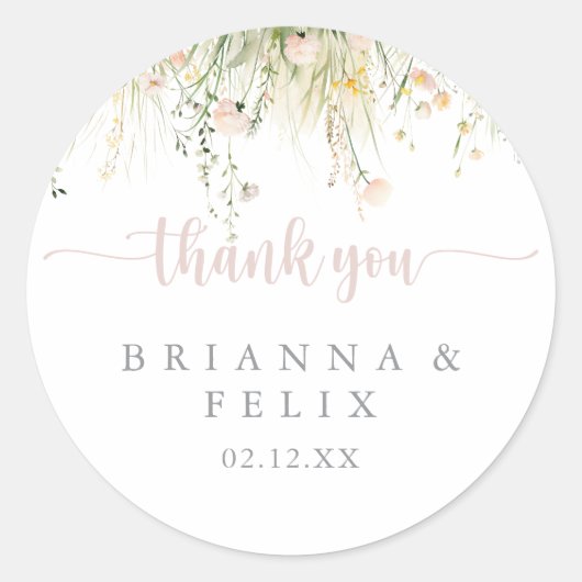 Sticker Rond Boho verdure Fleur sauvage Merci Mariage Faveur (Devant)