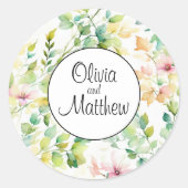 Sticker Rond Boho vert rose vert botanique fleurs sauvages (Devant)