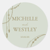Sticker Rond Boho vert Sage clair Mariage perlé trempé (Devant)