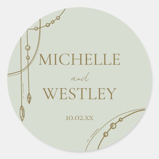 Sticker Rond Boho vert Sage clair Mariage perlé trempé (Devant)