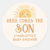 Sticker Rond Boho Voici Le Baby shower Fils (Devant)