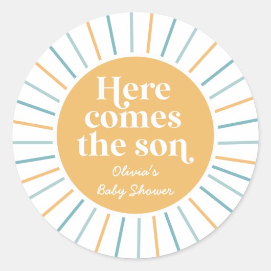 Sticker Rond Boho Voici le baby shower soleil Son (Devant)