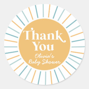 Sticker Rond Boho Voici venir le fils baby shower soleil