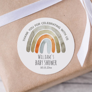 Sticker Rond Boho Watercolor Baby shower arc-en-ciel Merci