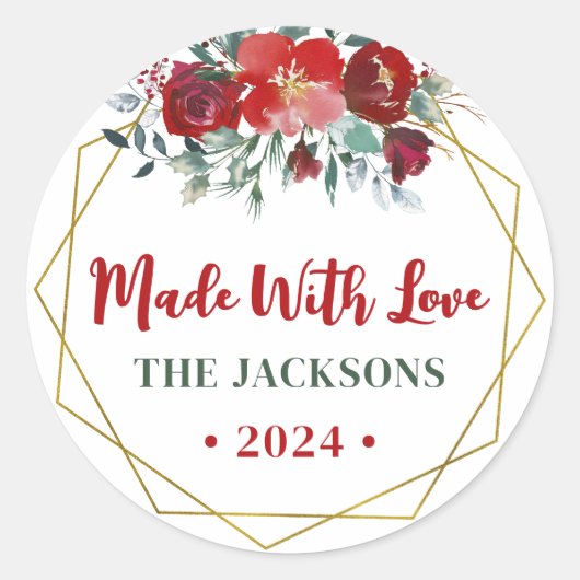 Sticker Rond Boho Watercolor Christmas Werath Nom de famille (Devant)