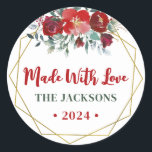 Sticker Rond Boho Watercolor Christmas Werath Nom de famille<br><div class="desc">Ces Stickers Fabriqués à la main avec Love boho poinsettia vacances Aquarelle Flamme de Noël Nom de famille Stickers Rond Classic présentent un poinsettia, une couronne festive, des baies saintes rouges avec des feuilles, de la verdure de Noël, sur un arrière - plan blanc moderne. C'est parfait pour les cadeaux...</div>