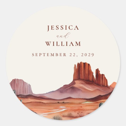 Sticker Rond Boho Watercolor Desert Mariage (Devant)