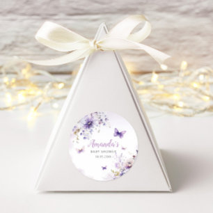 Sticker Rond Boho Watercolor Floral Butterfly Girl Baby shower