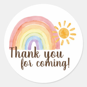 Sticker Rond Boho Watercolor Rainbow Sun Merci