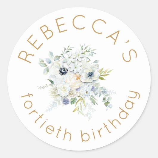 Sticker Rond Boho White Florals Feminine 40e anniversaire (Devant)