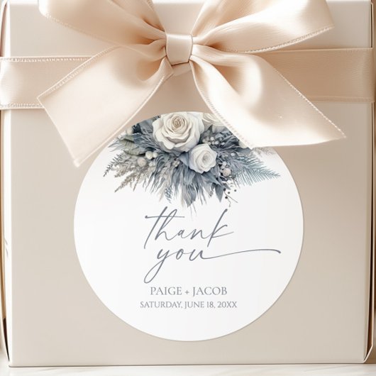 Sticker Rond Boho White Rose Floral Mariage Jardin