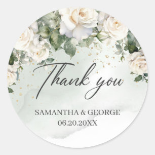 Sticker Rond Boho White Roses Floral Garden verdure