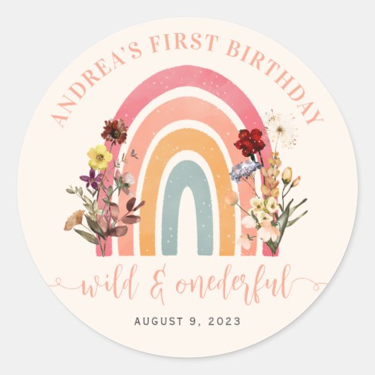 Sticker Rond Boho Wild & Onederder Fleur sauvage Rainbow Annive (Devant)
