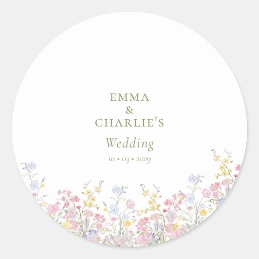 Sticker Rond Boho Wildflower Elegant Wedding (Devant)