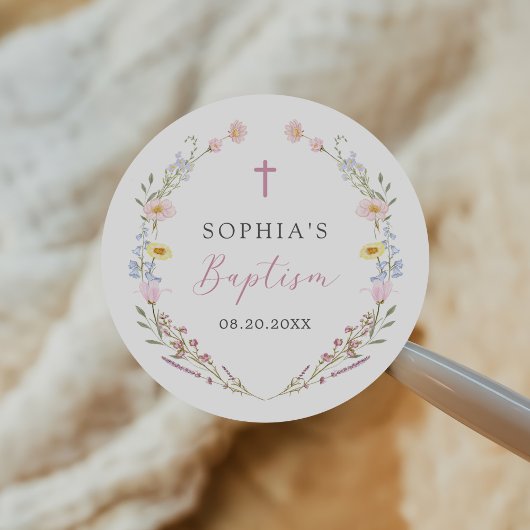 Sticker Rond Boho Wildflower Floral Girl Baptism